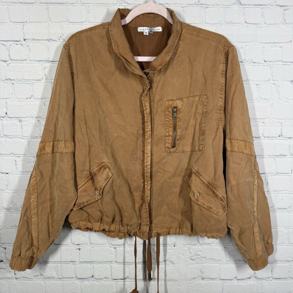 Young Fabulous & Broke Women's Tencel Utility Jacket M Brown Cropped Safari Zip - Picture 2 of 10